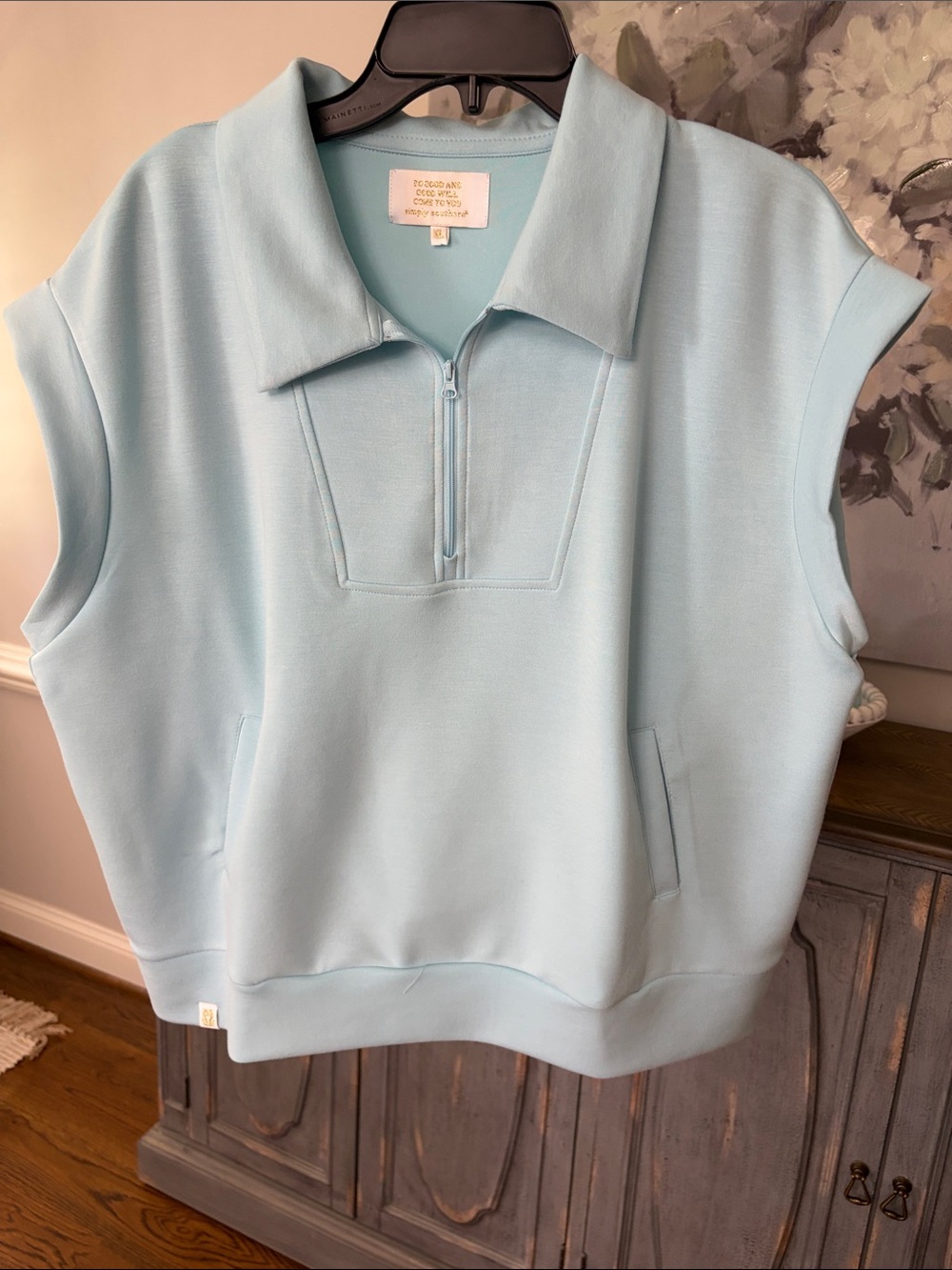 Simply Southern Light Blue cap sleeve Zip Front Pullover